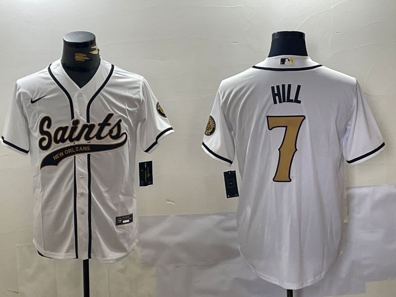 Men New Orleans Saints 7 Hill White Joint Name 2024 Nike Limited NFL Jersey style 1